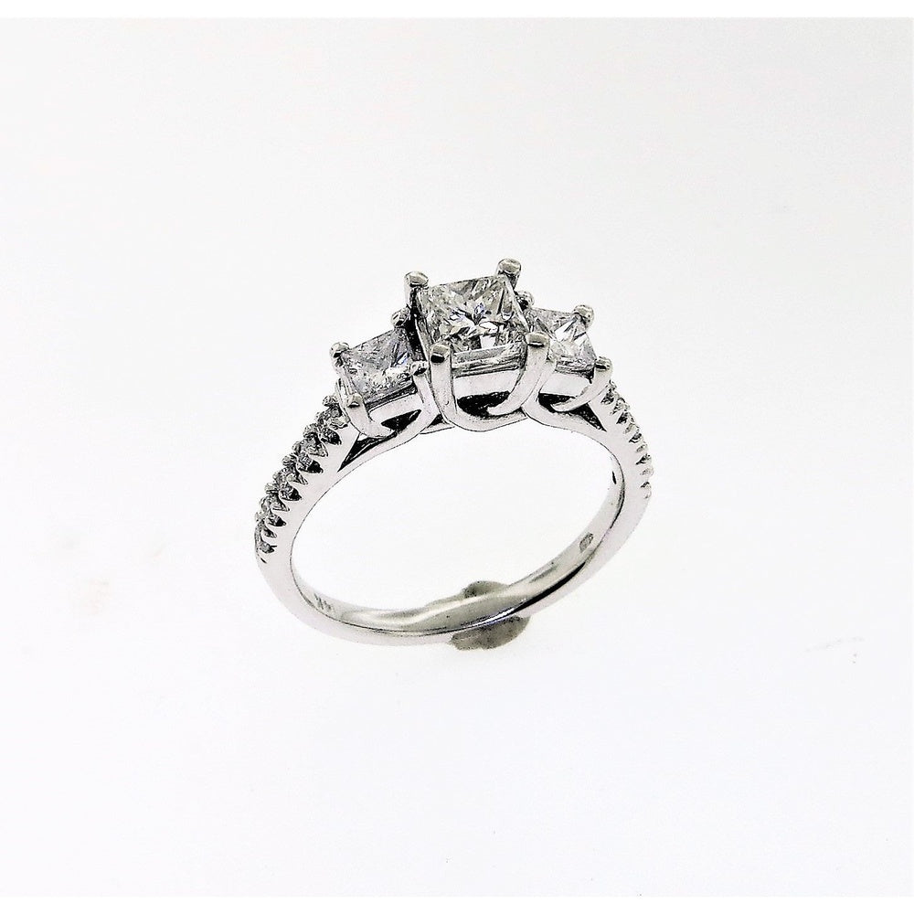 14K White Gold 3-Stone Engagement Ring with Princess Cut and Pavé Set Round Diamonds - 1.49 Carat Total Diamond Weight by Auriventus