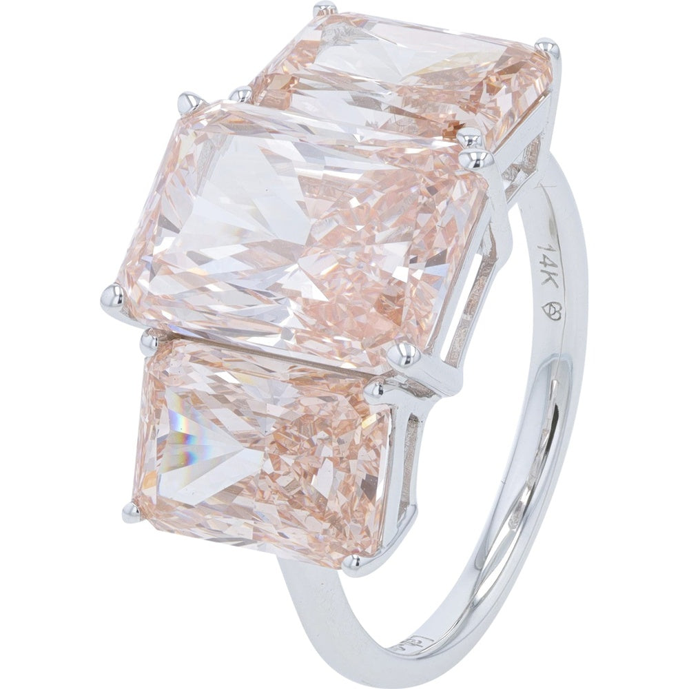 14K White Gold 3-Stone Engagement Ring with Radiant Cut Lab Grown Diamonds - 10.00 Carat Total Diamond Weight