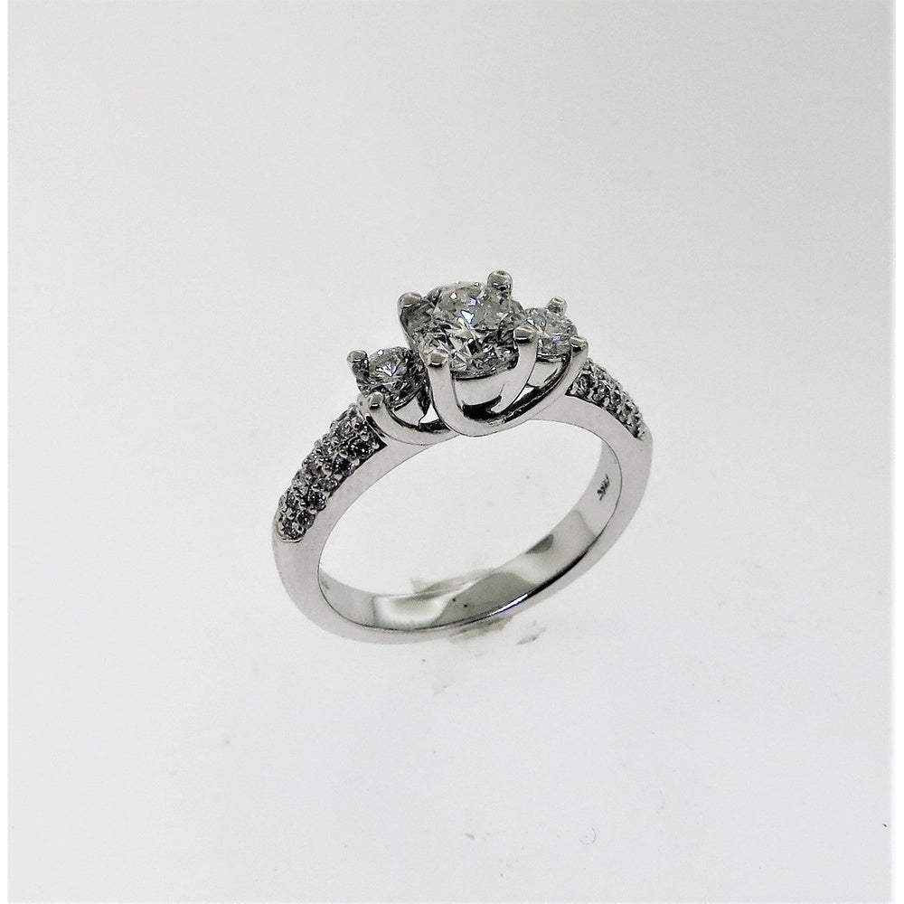 14K White Gold 3-Stone Engagement Ring with Round and Pavé Set Diamonds - 1.29 Carat Total Diamond Weight by Auriventus