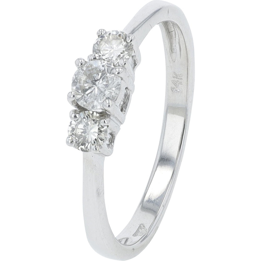 14K White Gold 3-Stone Engagement Ring with Round Diamonds - 0.50 Carat Total Diamond Weight