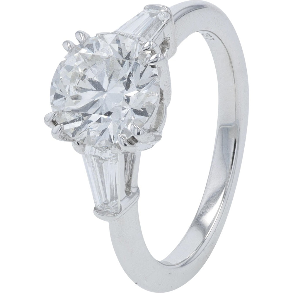 14K White Gold 3-Stone Engagement Ring with Round Lab Grown Center and Tapered Baguette Diamonds - 2.50 Carat Total Diamond Weight