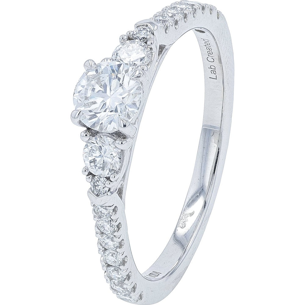 14K White Gold 3-Stone Engagement Ring with Round Lab Grown Diamonds - 0.75 Carat Total Diamond Weight
