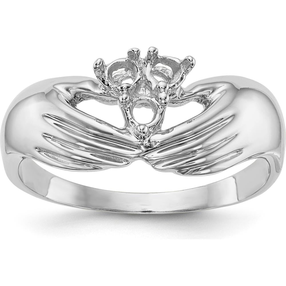 14K White Gold 3-Stone Family Ring Mounting with Tapered Band and Rhodium Finish by Oro Pregiato