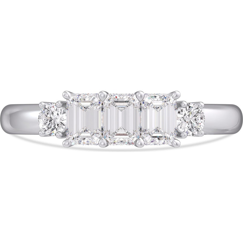 14K White Gold 3-Stone Fashion Ring with Emerald Cut and Round Diamonds - 0.94 Carat Total Diamond Weight by Auriventus