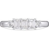 14K White Gold 3-Stone Fashion Ring with Emerald Cut and Round Diamonds - 0.94 Carat Total Diamond Weight by Auriventus