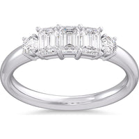 14K White Gold 3-Stone Fashion Ring with Emerald Cut and Round Diamonds - 0.94 Carat Total Diamond Weight by Auriventus