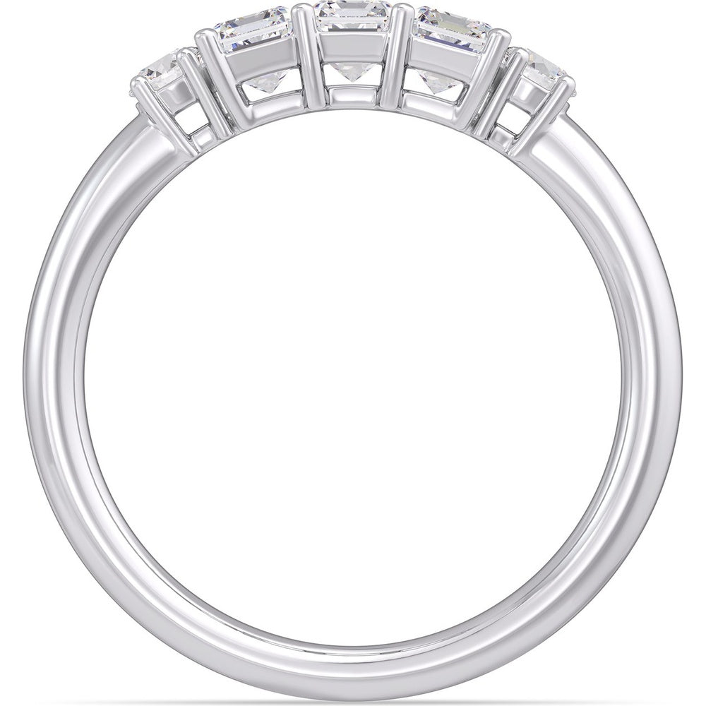 14K White Gold 3-Stone Fashion Ring with Emerald Cut and Round Diamonds - 0.94 Carat Total Diamond Weight by Auriventus