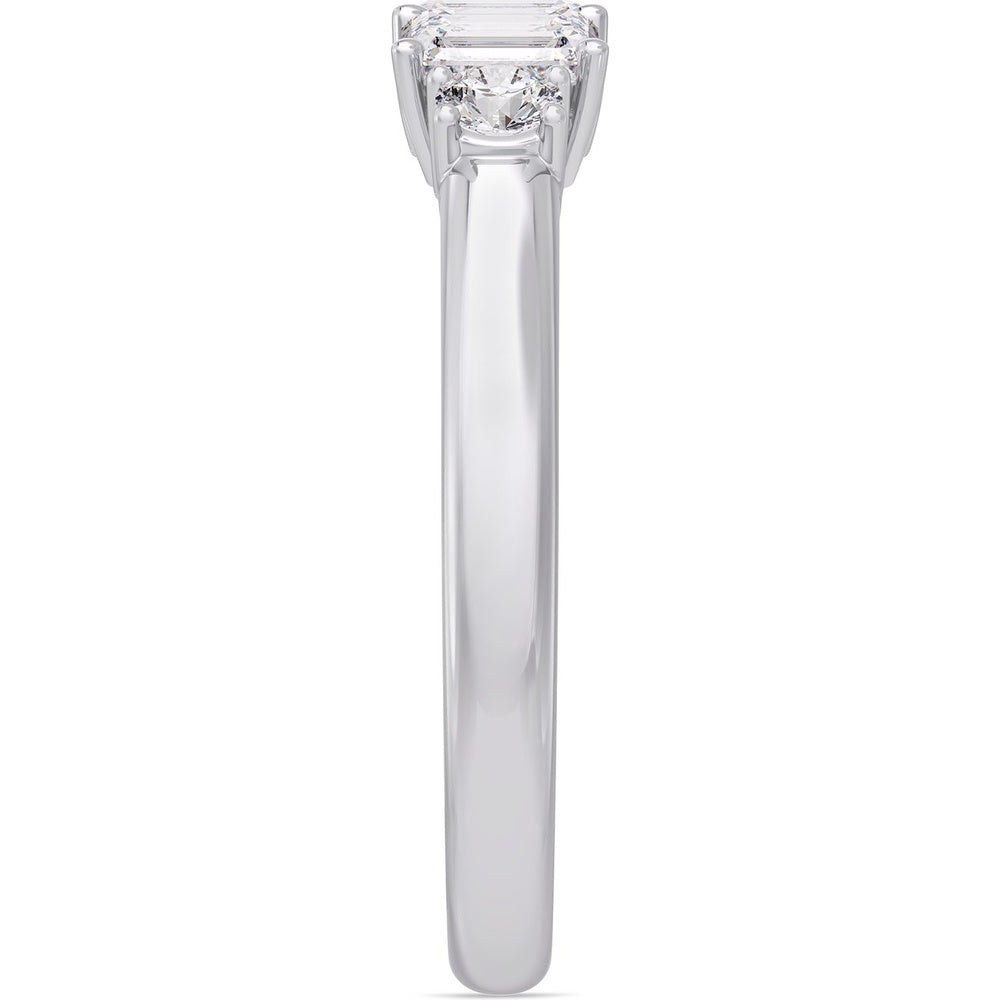 14K White Gold 3-Stone Fashion Ring with Emerald Cut and Round Diamonds - 0.94 Carat Total Diamond Weight by Auriventus