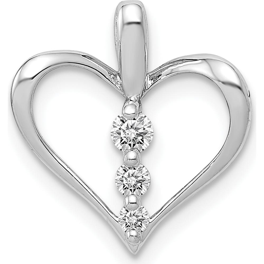 14K White Gold 3-Stone Heart Pendant with Round Diamonds - 0.10 Carat Total Diamond Weight by Monteluci Fine Jewelry