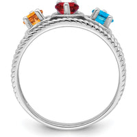 14K White Gold 3-Stone Heart-Shaped Gemstone Ring with Red, Orange, and Blue Gems - Family Jewelry Design by Oro Pregiato