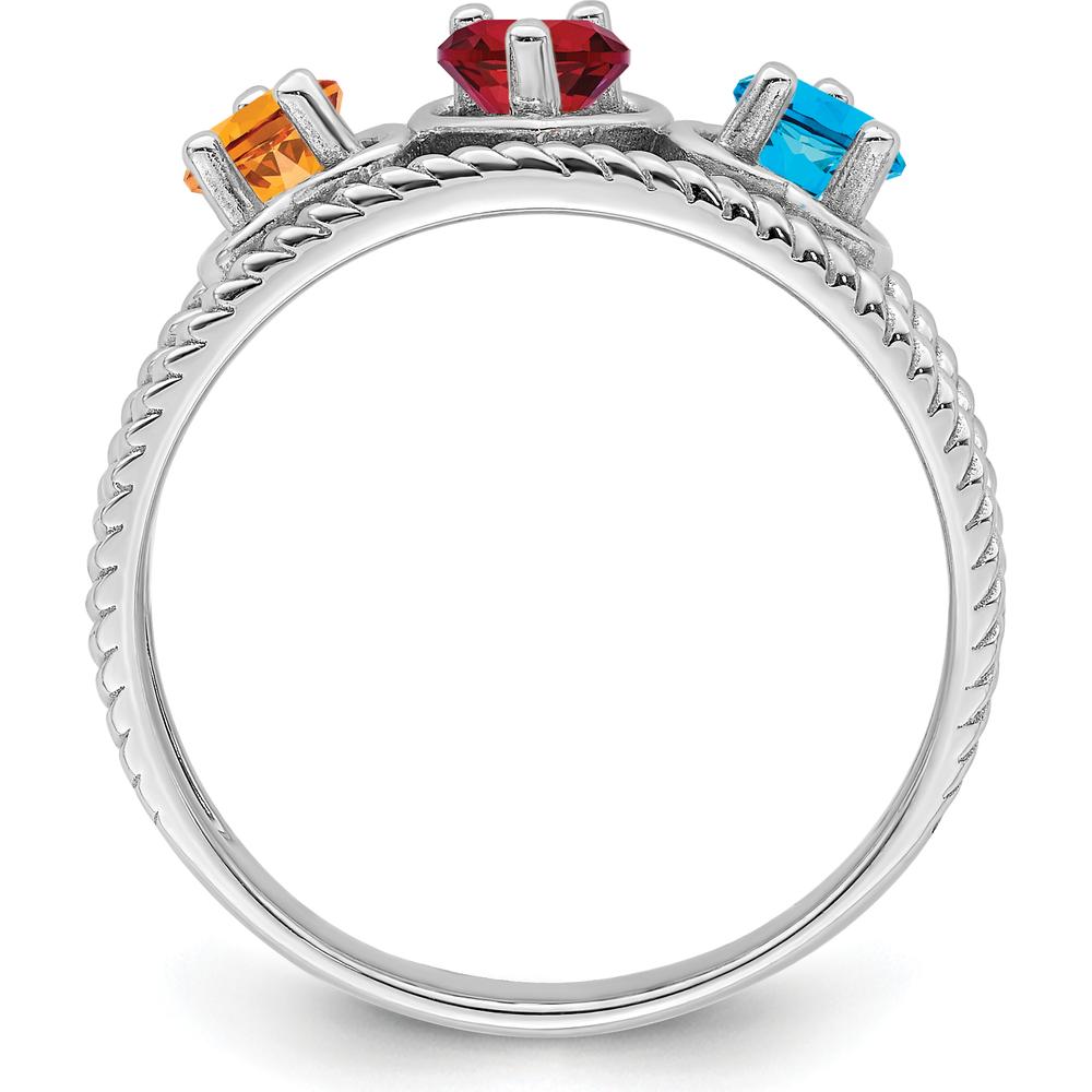 14K White Gold 3-Stone Heart-Shaped Gemstone Ring with Red, Orange, and Blue Gems - Family Jewelry Design by Oro Pregiato