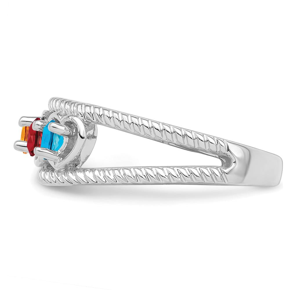 14K White Gold 3-Stone Heart-Shaped Gemstone Ring with Red, Orange, and Blue Gems - Family Jewelry Design by Oro Pregiato