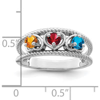 14K White Gold 3-Stone Heart-Shaped Gemstone Ring with Red, Orange, and Blue Gems - Family Jewelry Design by Oro Pregiato