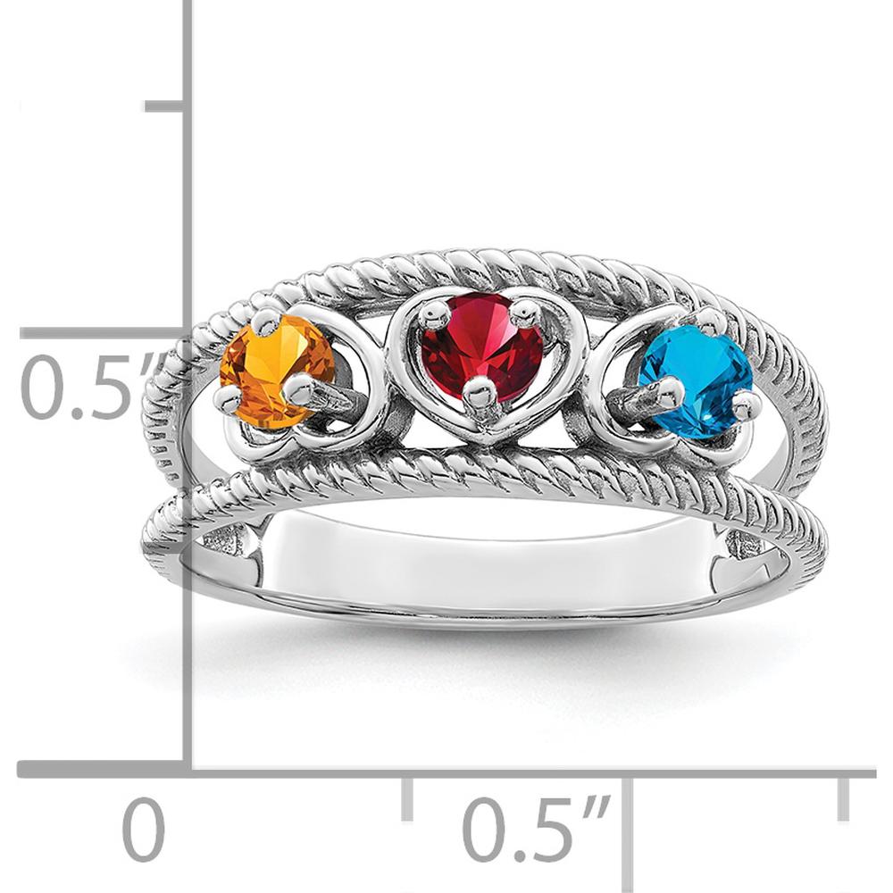 14K White Gold 3-Stone Heart-Shaped Gemstone Ring with Red, Orange, and Blue Gems - Family Jewelry Design by Oro Pregiato