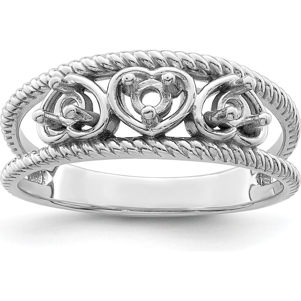 14K White Gold 3-Stone Heart-Shaped Gemstone Ring with Red, Orange, and Blue Gems - Family Jewelry Design by Oro Pregiato