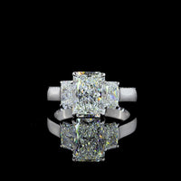 14K White Gold 3-Stone Hidden Halo Ring with 2.56 Carat Radiant Cut D VVS2 Lab Diamond, Side Radiants and Round Diamond Halo - 3.72 Carat Total Diamond Weight - Covaloro Fine Jewelry