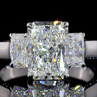 14K White Gold 3-Stone Hidden Halo Ring with 2.56 Carat Radiant Cut D VVS2 Lab Diamond, Side Radiants and Round Diamond Halo - 3.72 Carat Total Diamond Weight - Covaloro Fine Jewelry