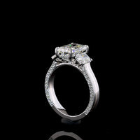 14K White Gold 3-Stone Hidden Halo Ring with 2.56 Carat Radiant Cut D VVS2 Lab Diamond, Side Radiants and Round Diamond Halo - 3.72 Carat Total Diamond Weight - Covaloro Fine Jewelry