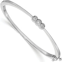 14K White Gold 3-Stone Hinged Oval Bangle with Bezel-Set Round Diamonds - 0.50 Carat Total Diamond Weight by Monteluci Fine Jewelry