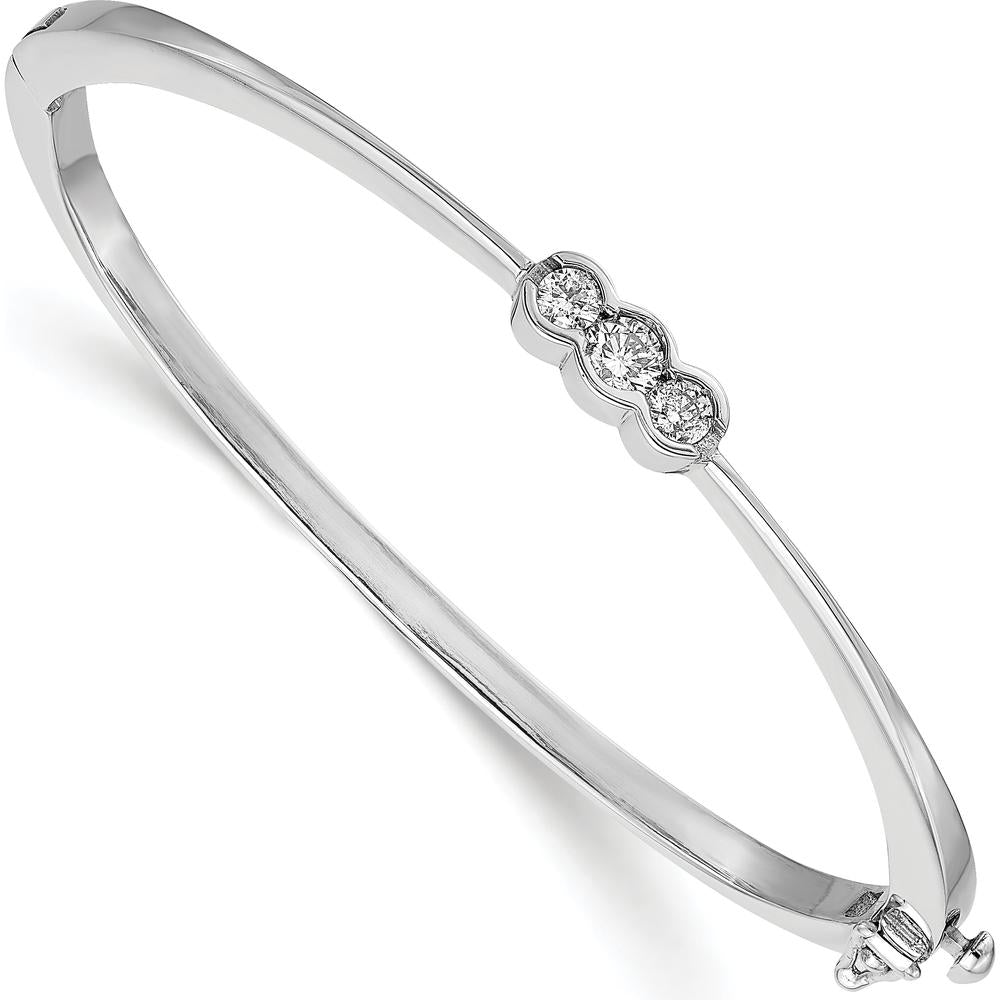 14K White Gold 3-Stone Hinged Oval Bangle with Bezel-Set Round Diamonds - 0.50 Carat Total Diamond Weight by Monteluci Fine Jewelry