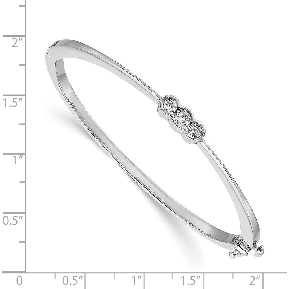 14K White Gold 3-Stone Hinged Oval Bangle with Bezel-Set Round Diamonds - 0.50 Carat Total Diamond Weight by Monteluci Fine Jewelry