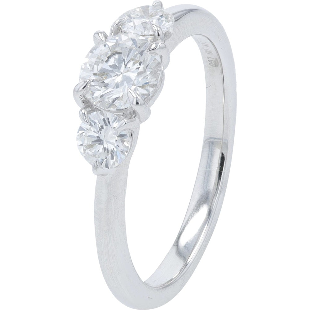 14K White Gold 3-Stone Lab Grown Diamond Engagement Ring with Round Brilliant Cut Center and Side Diamonds - 1.00 Carat Total Diamond Weight