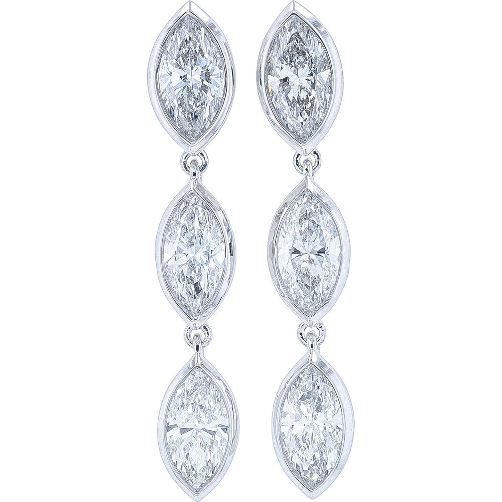 14K White Gold 3-Stone Marquise Cut Lab Grown Diamond Drop Earrings - 2.00 Carat Total Diamond Weight