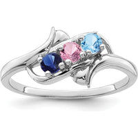 14K White Gold 3-Stone Mother's Ring with Sapphire, Aquamarine, and Pink Sapphire - 1.5 Carat Total Gem Weight by Oro Pregiato