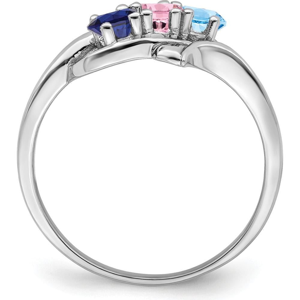 14K White Gold 3-Stone Mother's Ring with Sapphire, Aquamarine, and Pink Sapphire - 1.5 Carat Total Gem Weight by Oro Pregiato