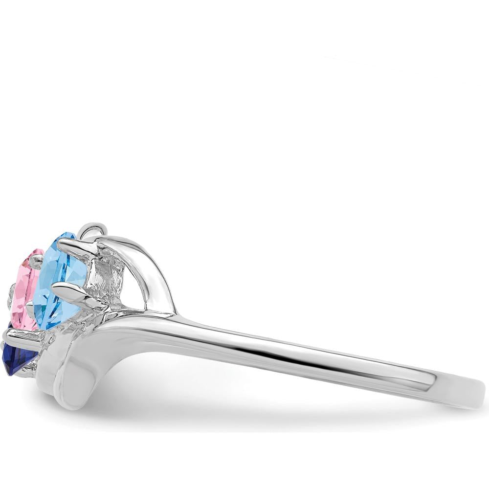 14K White Gold 3-Stone Mother's Ring with Sapphire, Aquamarine, and Pink Sapphire - 1.5 Carat Total Gem Weight by Oro Pregiato