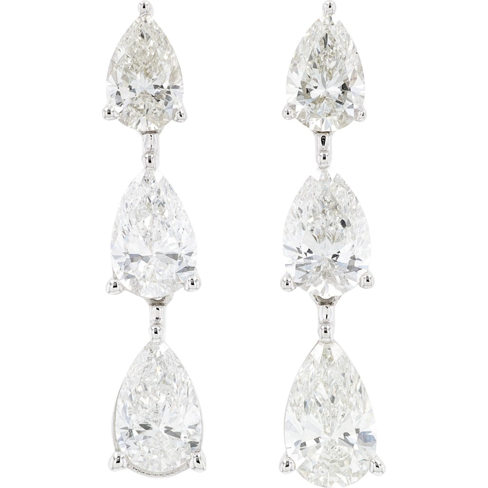 14K White Gold 3-Stone Pear-Shaped Lab Grown Diamond Drop Earrings - 2.50 Carat Total Diamond Weight
