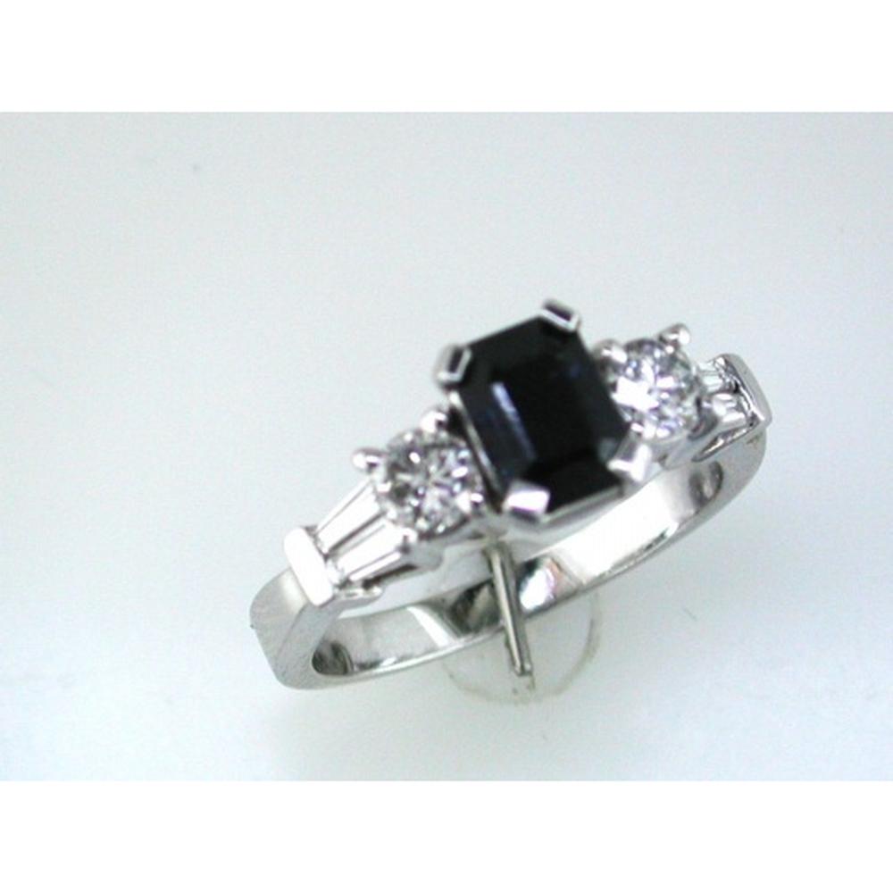 14K White Gold 3-Stone Ring with 1.20 Carat Emerald Cut Sapphire and 0.52 Carat Round Brilliant Diamonds - Royal Jewelry
