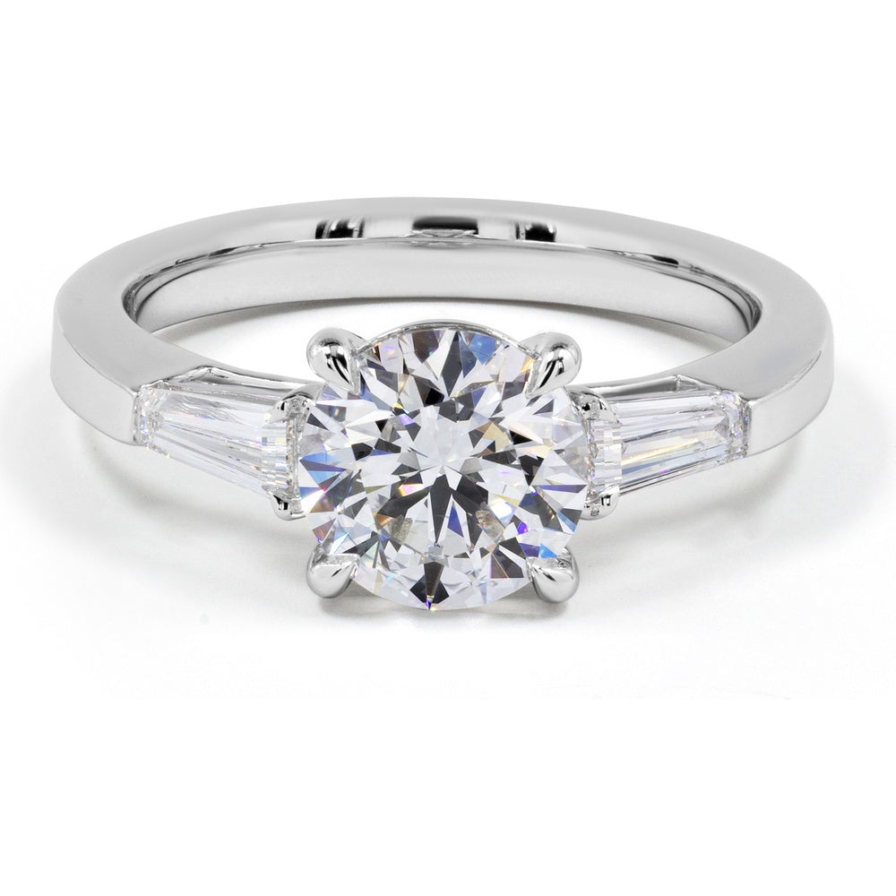 14K White Gold 3-Stone Ring with 1.56 Carat Round Brilliant Lab Diamond and Baguette Side Stones - 1.95 Carat Total Diamond Weight - Covaloro Fine Jewelry