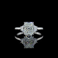 14K White Gold 3-Stone Ring with 2.02 Carat Radiant Cut Lab Diamond and 0.54 Carat Side Stones - 2.56 Total Carat Weight E VVS1 IGI Certified - Covaloro Fine Jewelry