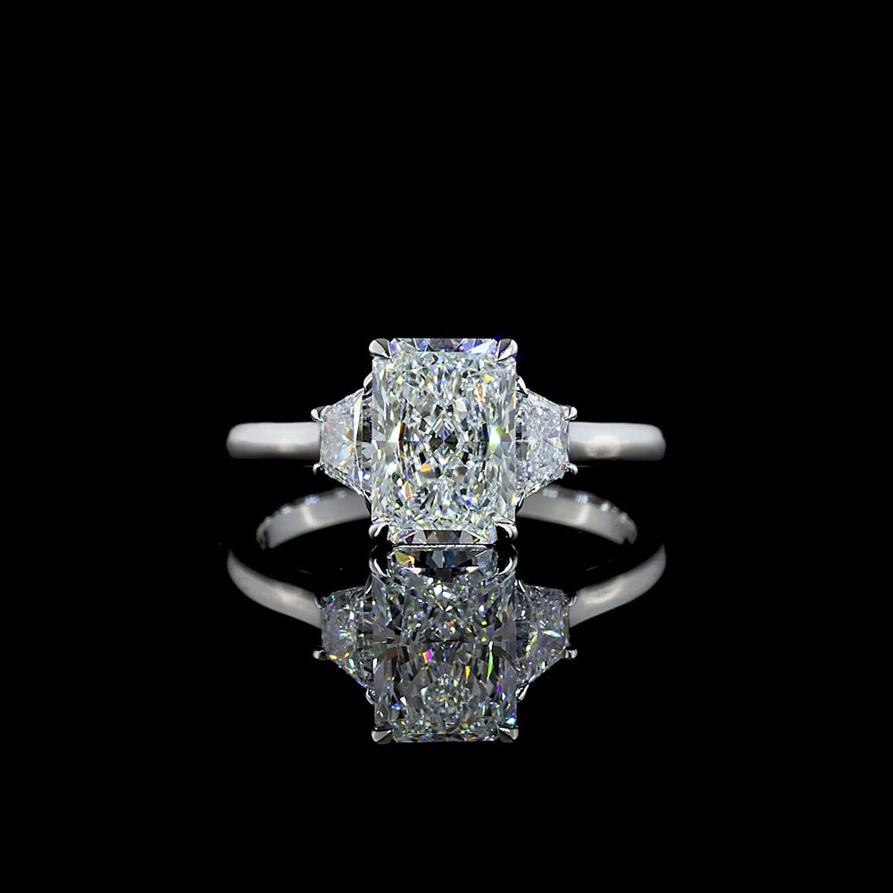 14K White Gold 3-Stone Ring with 2.02 Carat Radiant Cut Lab Diamond and 0.54 Carat Side Stones - 2.56 Total Carat Weight E VVS1 IGI Certified - Covaloro Fine Jewelry