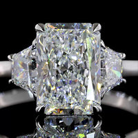 14K White Gold 3-Stone Ring with 2.02 Carat Radiant Cut Lab Diamond and 0.54 Carat Side Stones - 2.56 Total Carat Weight E VVS1 IGI Certified - Covaloro Fine Jewelry