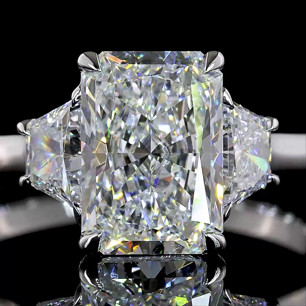 14K White Gold 3-Stone Ring with 2.02 Carat Radiant Cut Lab Diamond and 0.54 Carat Side Stones - 2.56 Total Carat Weight E VVS1 IGI Certified - Covaloro Fine Jewelry