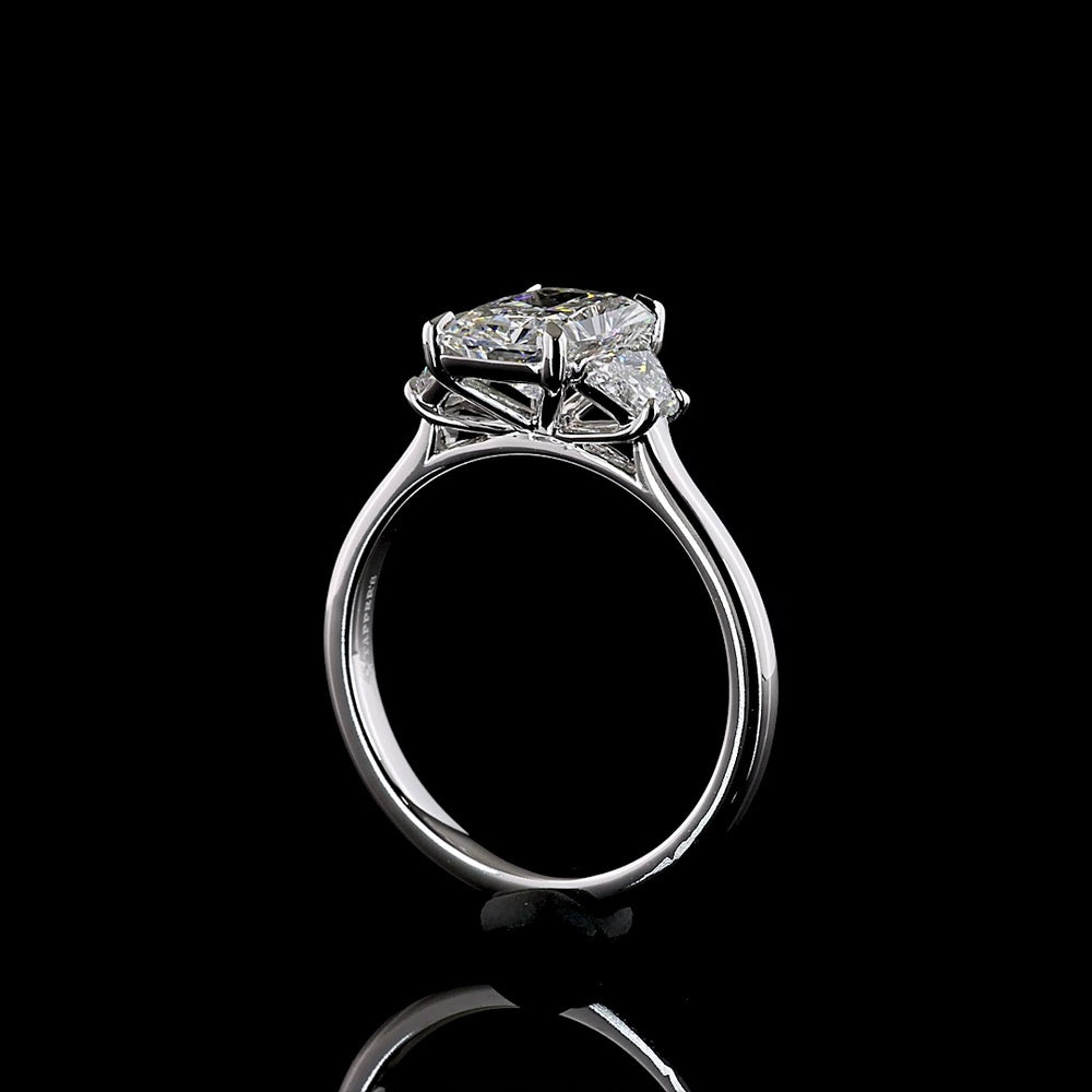 14K White Gold 3-Stone Ring with 2.02 Carat Radiant Cut Lab Diamond and 0.54 Carat Side Stones - 2.56 Total Carat Weight E VVS1 IGI Certified - Covaloro Fine Jewelry