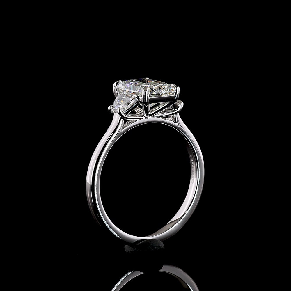 14K White Gold 3-Stone Ring with 2.02 Carat Radiant Cut Lab Diamond and 0.54 Carat Side Stones - 2.56 Total Carat Weight E VVS1 IGI Certified - Covaloro Fine Jewelry