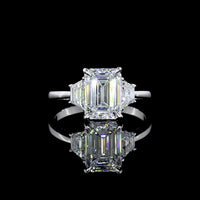 14K White Gold 3-Stone Ring with 2.12 Carat Emerald Cut Lab Diamond and Trapezoid Side Stones - 2.67 Carat Total Diamond Weight - Covaloro Fine Jewelry
