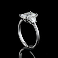 14K White Gold 3-Stone Ring with 2.12 Carat Emerald Cut Lab Diamond and Trapezoid Side Stones - 2.67 Carat Total Diamond Weight - Covaloro Fine Jewelry
