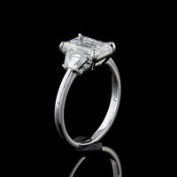 14K White Gold 3-Stone Ring with 2.12 Carat Emerald Cut Lab Diamond and Trapezoid Side Stones - 2.67 Carat Total Diamond Weight - Covaloro Fine Jewelry