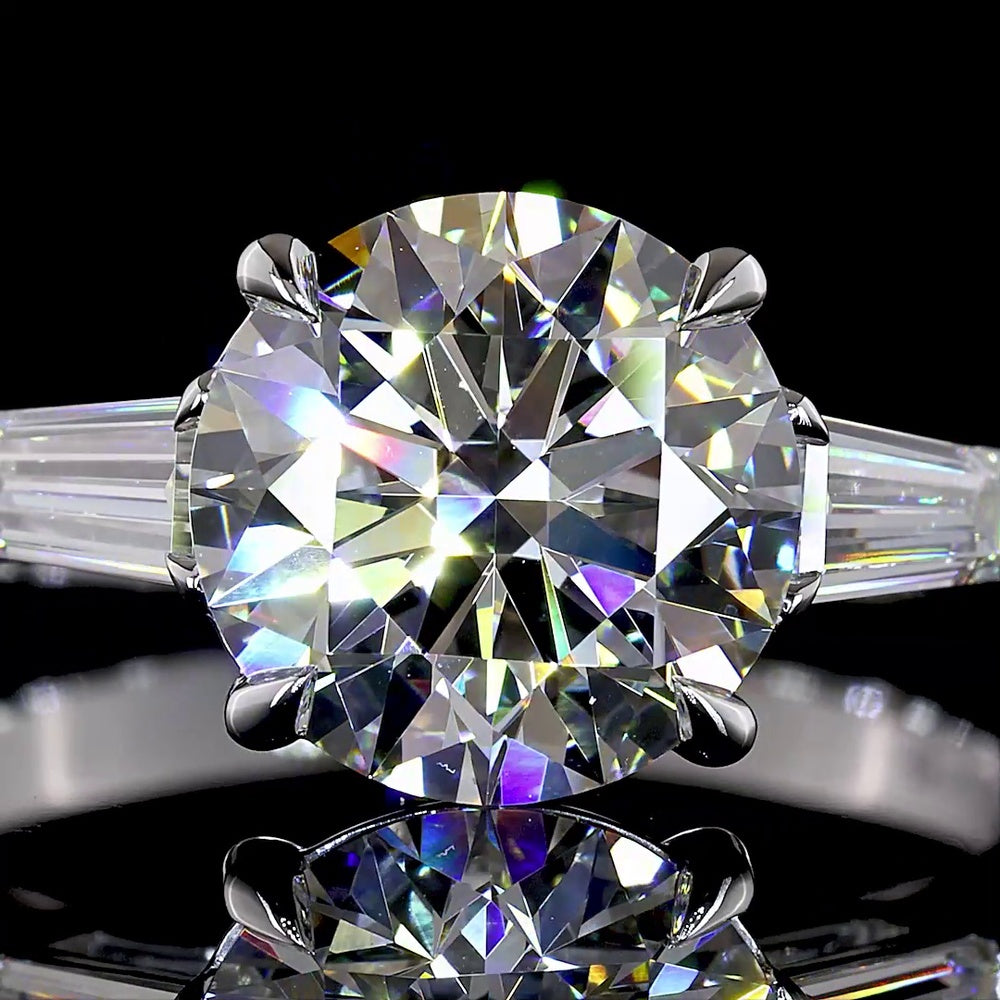 14K White Gold 3 Stone Ring with 2.50 Carat Round Brilliant Lab Diamond and 0.50 Carat Baguette Lab Diamonds - 3.00 Carat Total Diamond Weight - Covaloro Fine Jewelry
