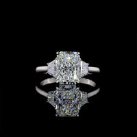 14K White Gold 3-Stone Ring with 2.54 Carats Radiant Cut Lab Diamond and 0.74 Carats Trapezoid Side Stones - 3.28 Carats Total Diamond Weight - Covaloro Fine Jewelry