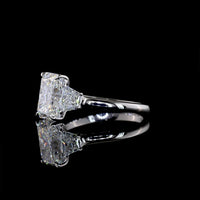 14K White Gold 3-Stone Ring with 2.54 Carats Radiant Cut Lab Diamond and 0.74 Carats Trapezoid Side Stones - 3.28 Carats Total Diamond Weight - Covaloro Fine Jewelry