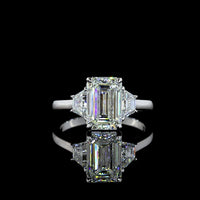 14K White Gold 3 Stone Ring with 2.75 Carats Emerald Cut Lab Diamond and 0.73 Carats Trapezoid Side Stones - 3.48 Carats Total Diamond Weight - Covaloro Fine Jewelry