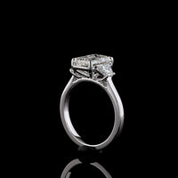 14K White Gold 3 Stone Ring with 2.75 Carats Emerald Cut Lab Diamond and 0.73 Carats Trapezoid Side Stones - 3.48 Carats Total Diamond Weight - Covaloro Fine Jewelry