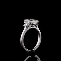 14K White Gold 3 Stone Ring with 2.75 Carats Emerald Cut Lab Diamond and 0.73 Carats Trapezoid Side Stones - 3.48 Carats Total Diamond Weight - Covaloro Fine Jewelry