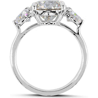 14K White Gold 3-Stone Ring with 3.00 Carats Round Brilliant Lab Diamond and 1.12 Carats Heart-Shape Lab Diamonds - 4.12 Carats Total Diamond Weight - Covaloro Fine Jewelry