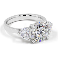 14K White Gold 3-Stone Ring with 3.00 Carats Round Brilliant Lab Diamond and 1.12 Carats Heart-Shape Lab Diamonds - 4.12 Carats Total Diamond Weight - Covaloro Fine Jewelry